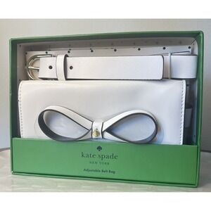 Kate Spade New York White Leather Bow Belt Bag Adjustable Fanny Pack L/XL NEW